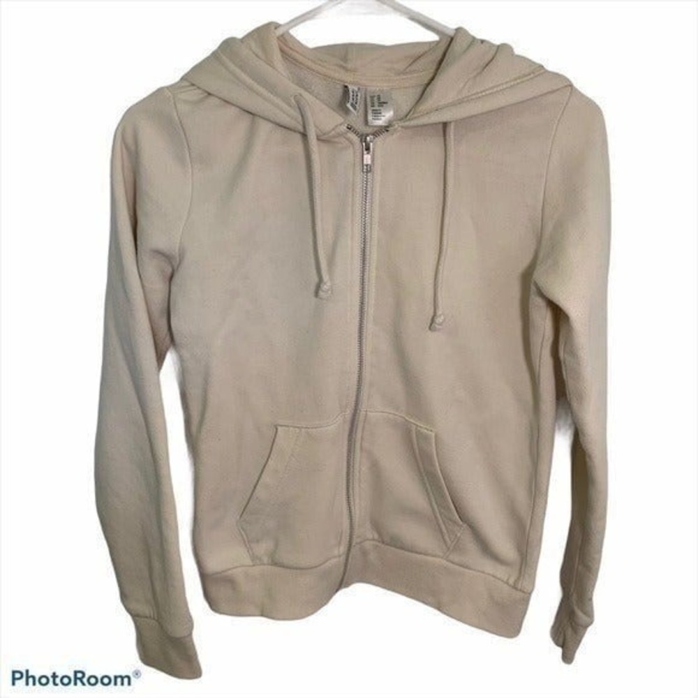 Divided H&M Basic Women's Size XS Full Zip Hoodie Cream White Pockets Drawstring